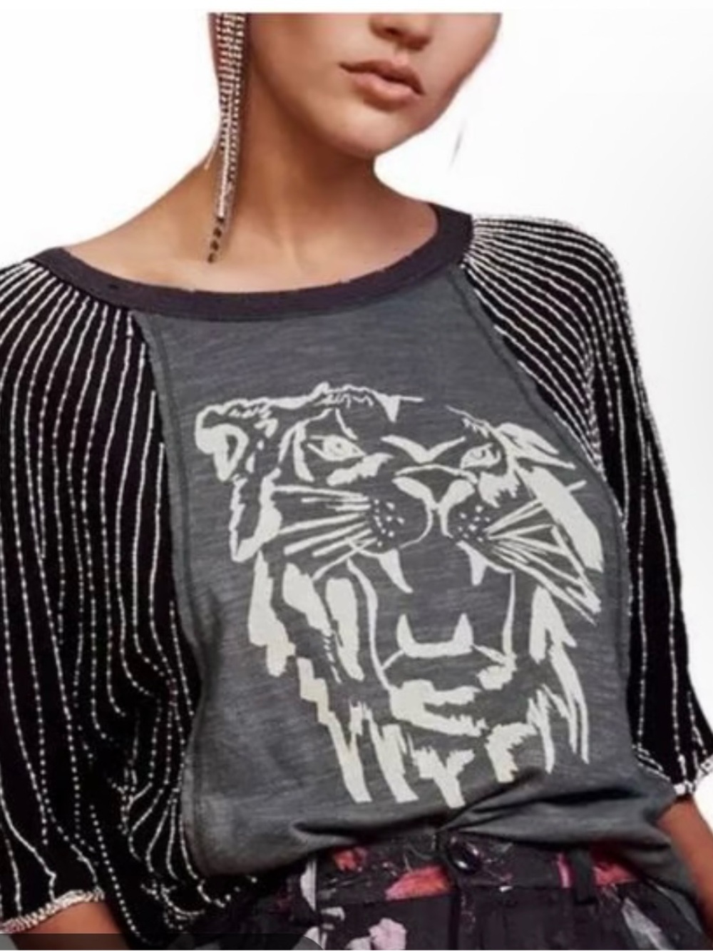 Free People Showtime Tee Beaded Embroidery XS